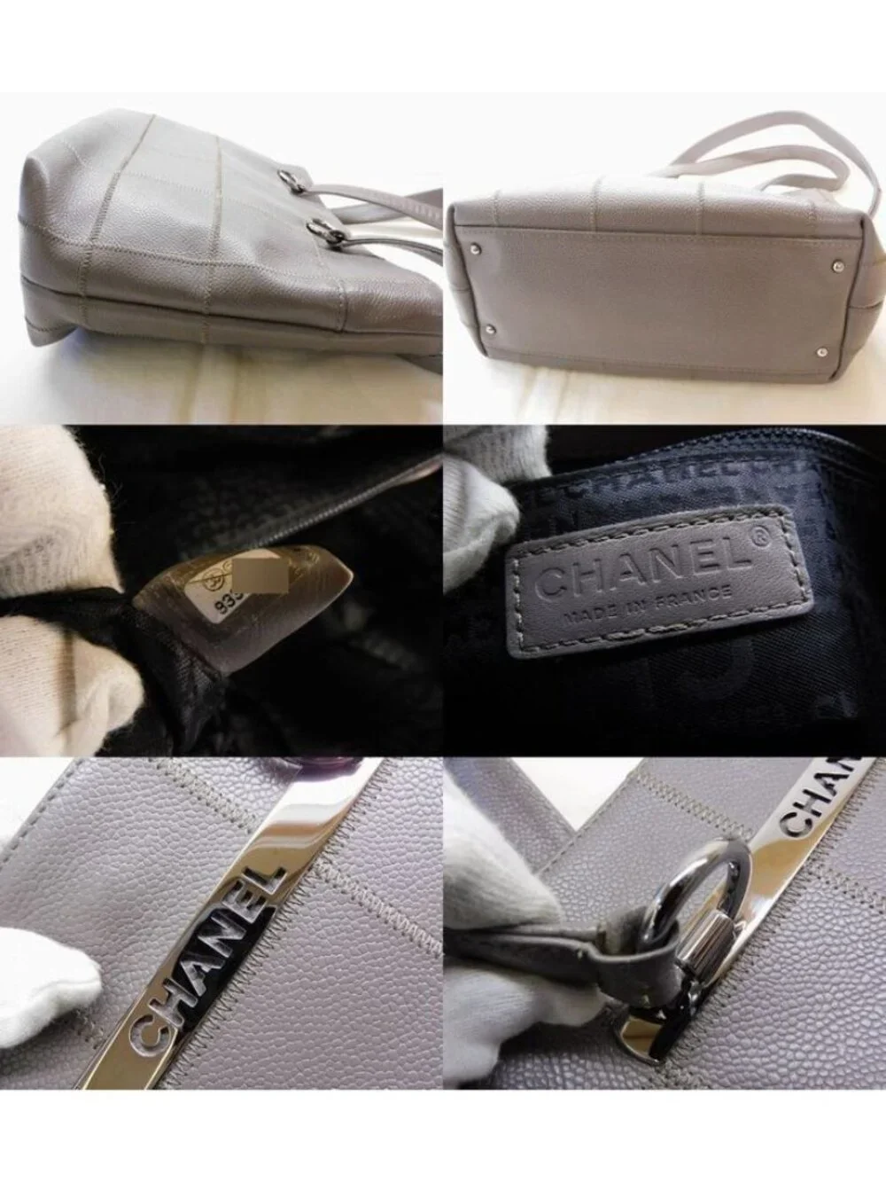 Chanel Choco Bar Stitch Tote Gray Caviar Leather Logo Silver - Picture 4 of 5